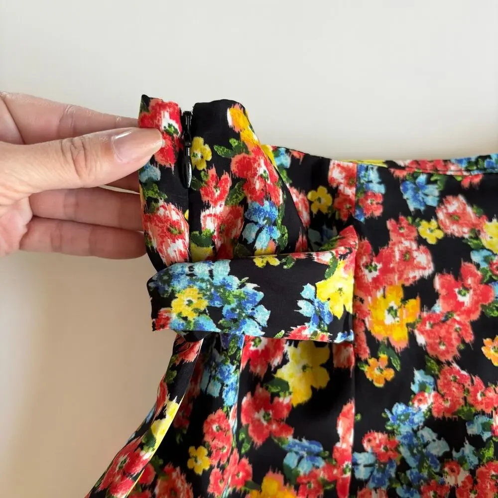 Monteau Floral Boho High Waisted Front Tie Shorts Women’s Large Black Multicolor - Picture 7 of 7